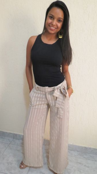 Calça Pantalona Transparencia Bege