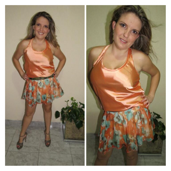 Short Saia Florido Laranja