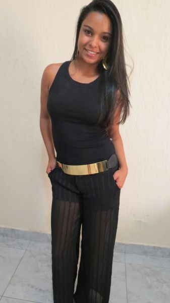 Calça Pantalona Preta Transparencia